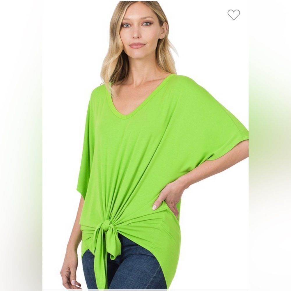 NEW! Luxe Rayon V-Neck Tie Front Top in Green